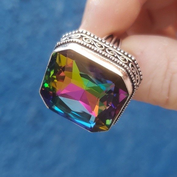 New Amazing Mystic Topaz 925 Silver Statement Ring. - Picture 12 of 16